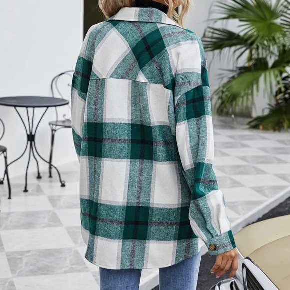 Cozy Plaid Button Down Oversized Jacket Shacket - Picture 5 of 7